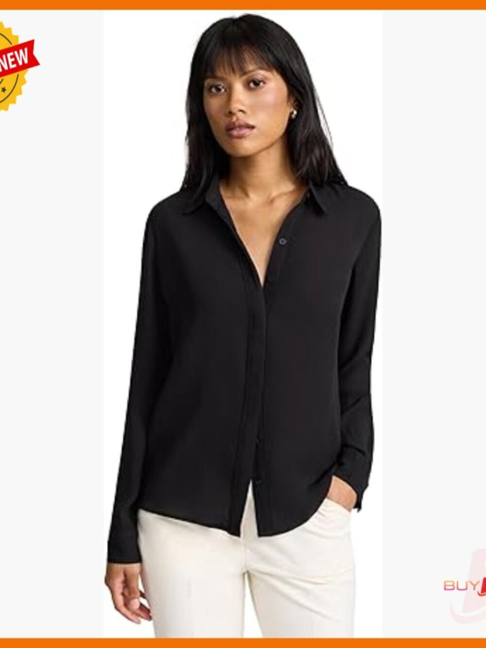 Relaxed Fit Long Sleeve Button Down Shirt, Lightweight Crepe Fabric